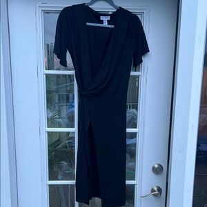 LOFT Black Ruched Wrap Midi Dress